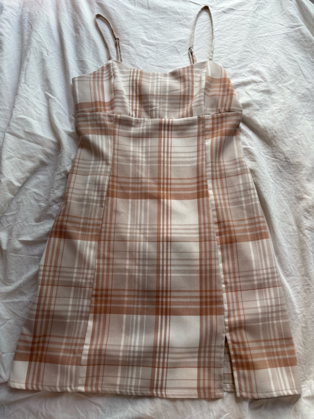 Aeropostale Beige and Tan Plaid Spaghetti Strap Mini Dress